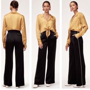 Aritzia Wilfred Clarisse High Waisted Wide Leg Trousers Satin Pants Black Size 2